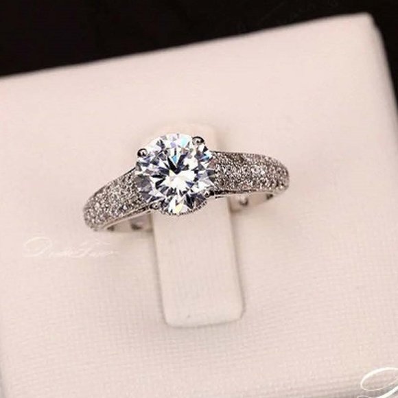 Xena Engagement Ring - 18K Platinum Plated Copper - Pave CZ- Crown Setting. - Picture 16 of 16